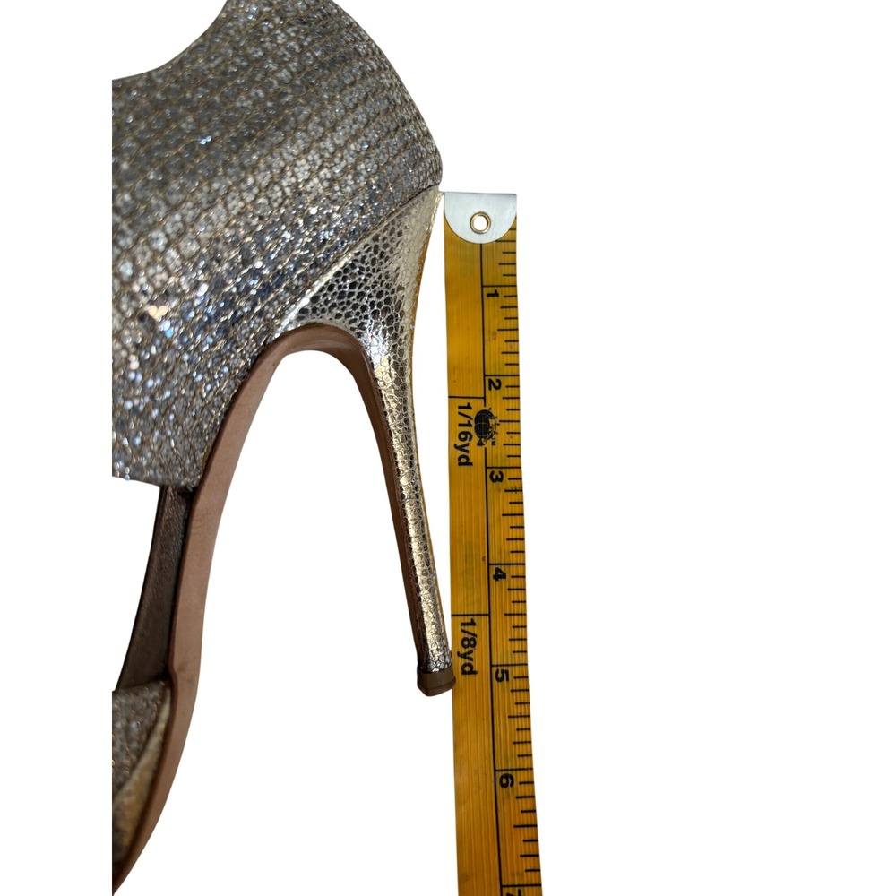 Jimmy Choo Champagne Glitter Peep Toe Platform Sandals Ankle Zip Heels 37.5 - Picture 12 of 13